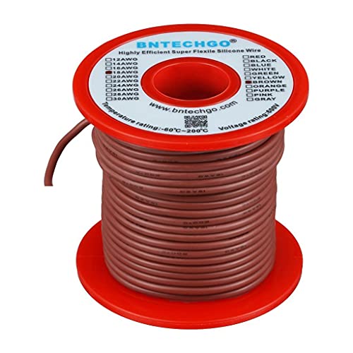 Image of BNTECHGO 18 Gauge Silicone Wire Brown 100ft Stranded Tinned Copper Wire | Flexible 18 AWG Stranded Wire Silicone Rubber Insulation For RC Models, Drone, Robot, Battery, EV Charger, 3D Printer, DIY