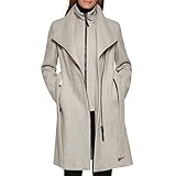 Calvin Klein Women's Angled Twill Fabric Wing Collar Coat, Light Grey, Large