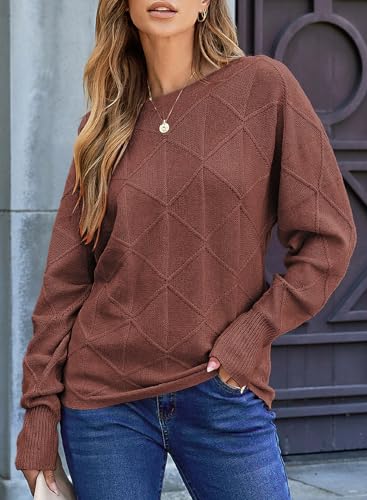 Image of EVALESS Casual Crewneck Sweaters for Women Fall Winter 2026 Lightweight Long Batwing Sleeve Pullover Sweaters Tops Clothes