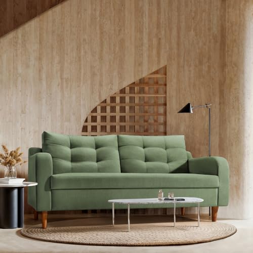Image of Duroflex Ease Plus - 3 Seater Sofa Set for Living Room | 3 Year Warranty | Premium Wooden Frame Sofa | Anti-Pilling Fabric, Fade & Termite Resistant | Comfortable & Durable Couch - Chive (Green)