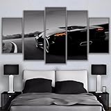 ZQSYFEWET Cuadros Grandes Dimensiones Cuadro en Lienzo 5 Piezas Coche deportivo Lamborghi negro de lujo Murales Decorativos Pared Cuadros Decoracion Salon Dormitorio Cuadros Pared