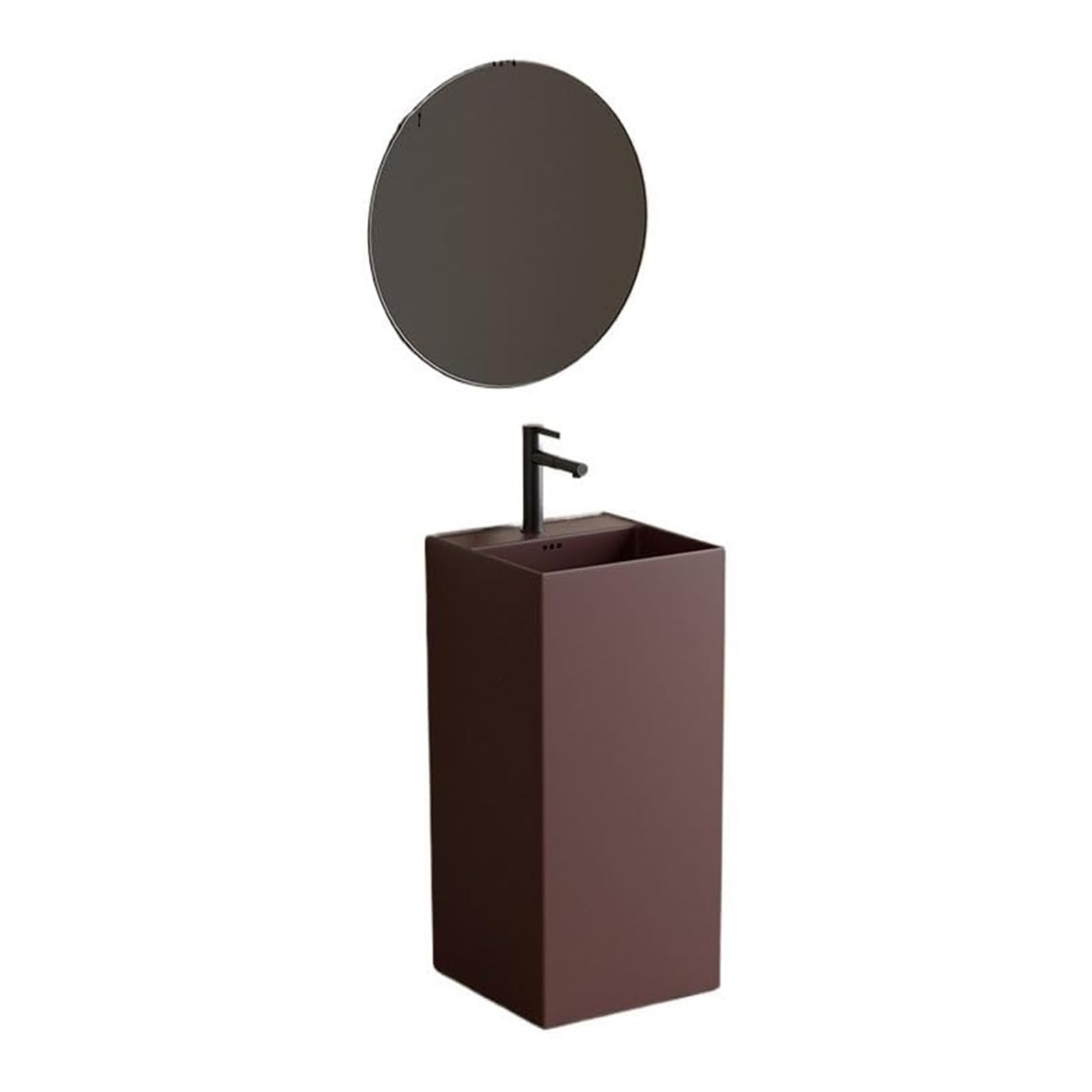 ASerZenith Bathroom Vessel Sink Wash Basin Sink Floor Standing Square Pedestal Bathroom Sink, Modern Ceramic Floor Standing Bathroom Sink Vanity Vessel Sink With Overflow Hole And Drainer(C-One Size)
