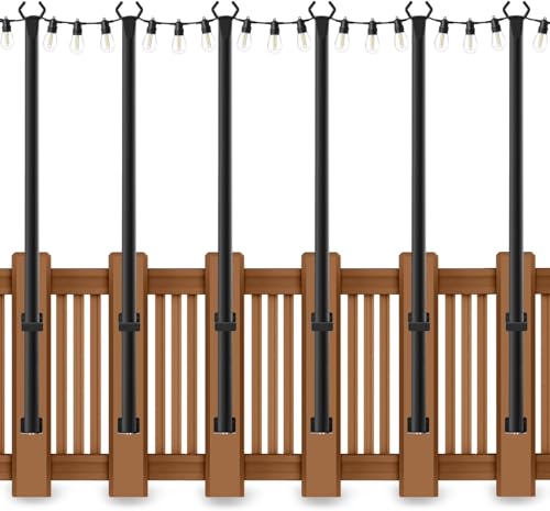 AHRLHR 6 Pack 5 Ft String Light Poles String Light Poles for Outside with Fixing Clips Metal Poles for Outdoor String Lights Hanging Light Poles for Deck Fence Garden Backyard Wall Bistro