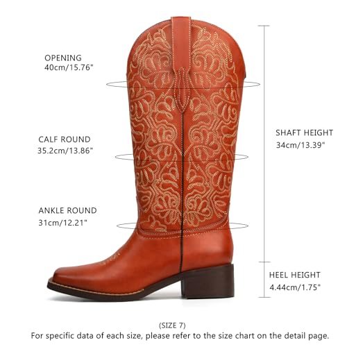 Image of Western Cowboy Boots for Women Knee High Cowgirl Boots with Classic Embroidered, Pointed Toe Chunky Heel Fashion Retro Classic Pull On Tall Boot Women Fall Winter
