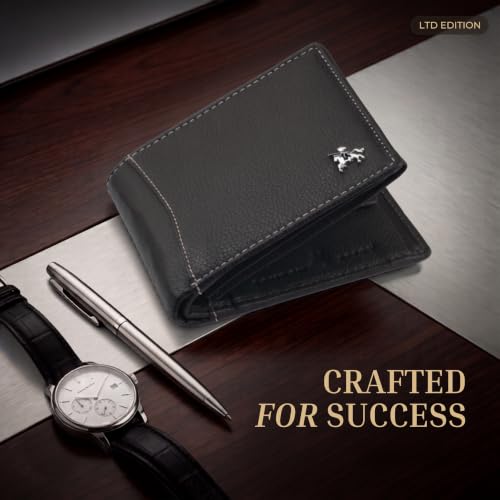 Image of LONDON ALLEY Slavia Black Leather Wallet for Men, 6 Card Slot | RFID Protected