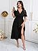 SHESTARR Plus Size Womens Dresses Wedding Guest Elegant V Neck Short Sleeve Flowy A-Line Split Cocktail Evening Maxi Dress Black