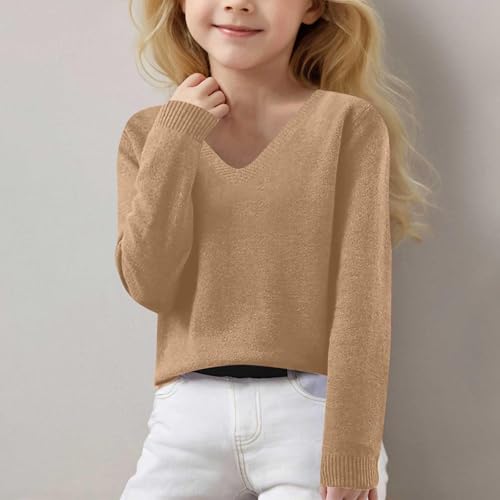 Baby Girls Knit Sweater Lightweight Long Sleeve V-Neck Oversized Pullover Top Kids Fall Solid Soft Outwear2