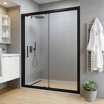 BoBliss Retractable Shower Door, No Cut, 56-60" W x 72" H Sliding Shower Door, Glass Shower Door with 1/4" (6mm) Clear SGCC Tempered Glass, Matte Black