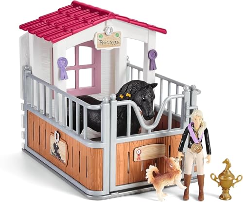 SCHLEICH Horse Club | Pferdebox mit Tori & Princess 42437 | Set inkl. Stall, bewegliche Mädchenfigur, Pferd, Hund, Zaun & Accessoires | Pferde Spielzeug für Mädchen & Jungen ab 5 Jahren | 26 Teile