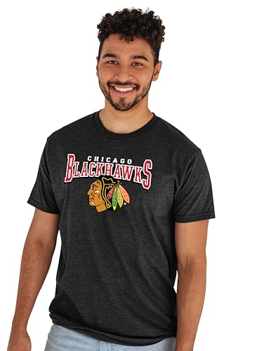 Chicago Blackhawks NHL Officially Licensed T-Shirt Heathered Black, Large