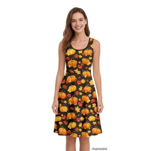 Image of Women Stylish Tank Dresses Sleeveless Round Neck Midi Casual Dress with Pocket for Summer