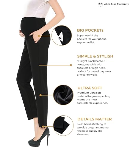 Maternity Pants Work Over The Belly with Pockets, Womens Pregnancy Dress Pants Office Clothes Trousers Stretch Summer2