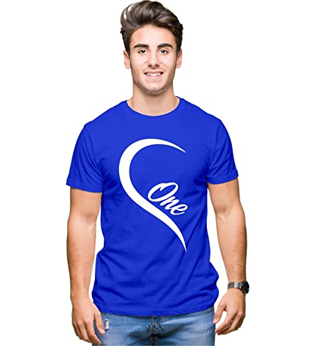 Image of Hangout Hub Hangout-Hub-NP21 Couple Tshirts for Couples | Printed One Love Heart T-Shirts | Men's and Women's Round Neck T-Shirt (Pack of 2, Cotton)
