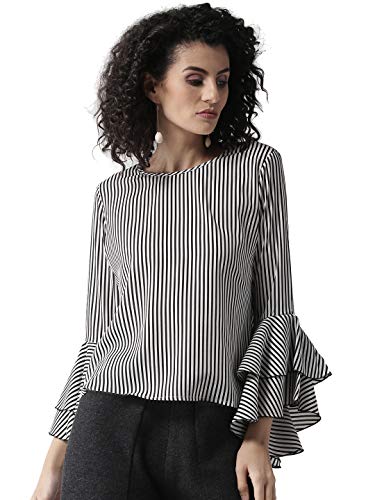 Image of Style Quotient Women White & Black Striped Top-White /Black