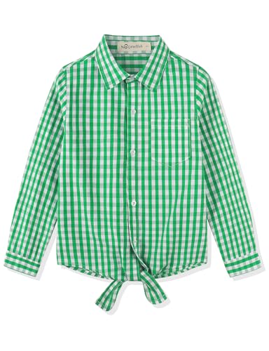 Image of Noomelfish Girls Long Sleeve Button Down Shirt Tie Front Western Tops Cowgirl Outfit (5-14 Years)