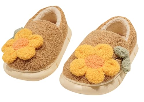 Epsion Plush Floral Cotton Slippers for Women Indoor Non-slip Home Thick Bottom Shoes