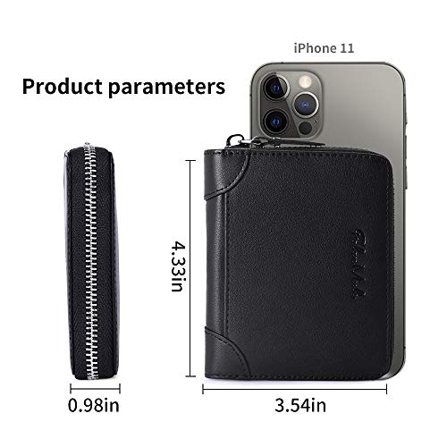 FALAN MULE Wallets For Men Genuine Leather Short RFID Blocking Zip-around Bifold Wallet（Black）3