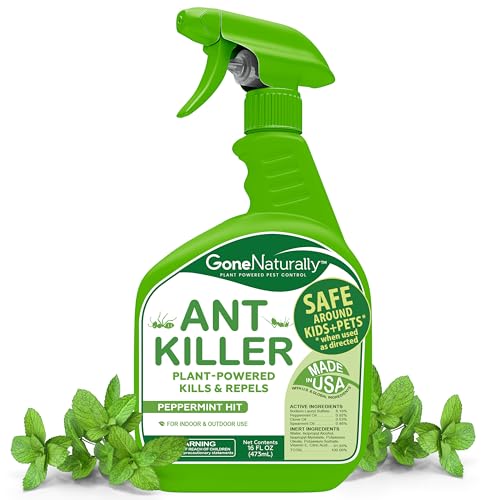 GoneNaturally Ant Killer– Peppermint Oil Ant Spray for Indoor & Outdoor Use– Natural Ant Repellent & Ant Killer for Home– Safe for Kids & Pets Pest Control Solution (16oz)