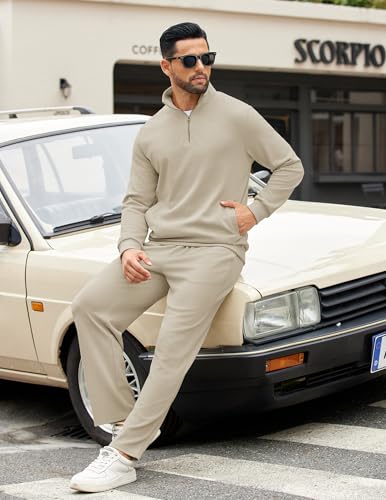 COOFANDY Men's Sweatsuits 2 Piece Set Quarter Zip Pullover with Wide Leg Sweatpants Matching Tracksuit3