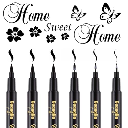Surcotto Kalligraphie Stifte Set – 6 Teile für Anfänger, Schwarze Handlettering Stifte mit 4 Verschiedenen Spitzen für Bullet Journals und Kreatives Schreiben