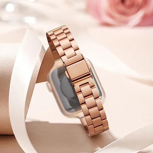 Thin Bands Compatible with Apple Watch 40mm 38mm 41mm 42mm (Series 10 11), Stainless Steel Metal Replacement Adjustable Wristband Strap for iWatch Ultra3/2/1 SE1/2/3 Series 9/8/7/6/5/4/3/2/1 Women