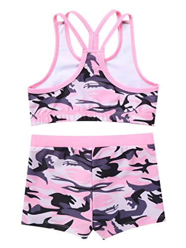Kids Girls 2 Piece Sports Gymnastics Dance Outfits Crop Tank Top with Booty Shorts Active Workout Sets Blush 16 Years4