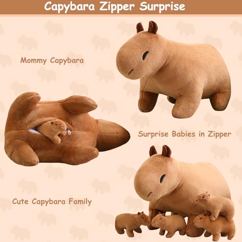 SQEQE Capybara Mommy Plush with 4 Cute Babies Capybara Stuffed Animals, Super Soft Capybara Plushie Stuffed Cotton Plushies Animal Toy Gift for Boys and Girls