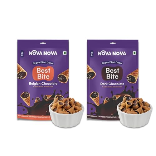 Image of Nova Nova Best Bite Choco Filled Cones | Belgian & Dark Chocolate - Assorted Pack of 2| 100% Eggless | No Added Preservatives (100g)
