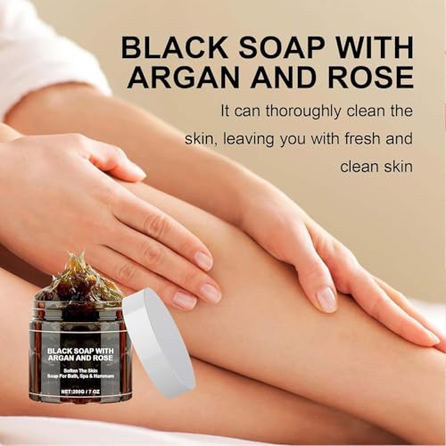 Dragon Honor Morocco Black Soap With Argan And Rose, Zawina Morocco Black Beldi Soap(200g/PCS, 2PCS)