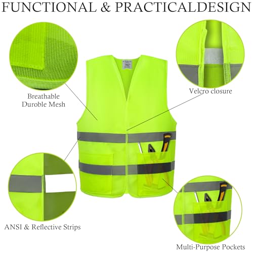 VOCHIC 12 Pack Safety Vests with Pockets, Yellow Reflective High Visibility - image 4
