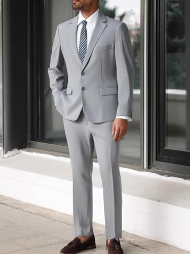 Men's Two Button Two Piece Slim fit Suits Set Tuxedo, Long Pants with Stripes Suitable for Weddings, Business Dinners2