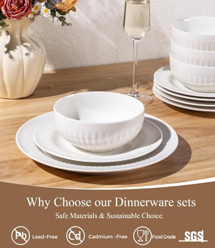 Image of LeRatio Ceramic Dinnerware Sets for 6,Porcelain Plates and Bowls Sets,Handmade Reactive Glaze Dishes Set, Oven&Dishwasher & Microwave Safe,Service for 6