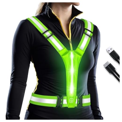OMKHE LED Reflective Vest Running Gear, USB Rechargeable LED Light Up Vest High Visibility with Adjustable Waist/Shoulder for Jogging Running Cycling Walking Motorcycle (Green)