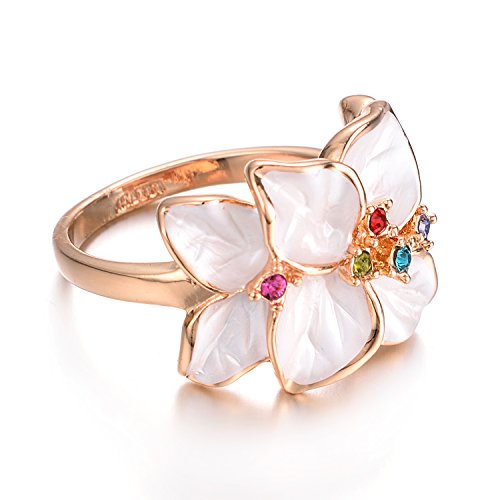 Yoursfs Statement Rings For Women White Enamel Flower Crystal Cocktail Ring Size 8 Gift #TOP5