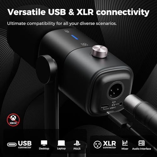 NearStream XLR/USB Dynamic Microphone with Boom Arm, Podcast Microphone with Noise Canceling On/Off, Sound Monitor, Gain Knob, Mute Button, Studio Mic for Stream/Gaming/Podcast/Music Record (AM10X)