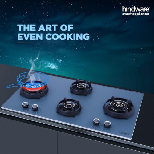 Image of Hindware Graphite 4B 86CM Built in Hob With Flame Failure Device | Matt Grey Frost Glass with Coated SS Strips | Silver Metallic Finish & Jet Black Knobs | Stainless Steel Automatic Hob