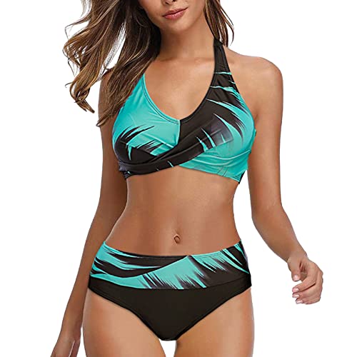 Conjunto de bikini para mujer, push up de dos piezas, bikini para mujer, sin espalda, traje de baño azul, tallas grandes con aros, vestido de baño negro, Azul claro-4., L