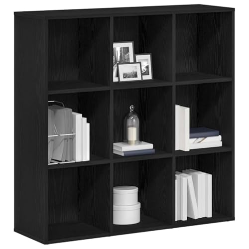 Estantería de madera de roble negro de 9 compartimentos con fijación de pared 5