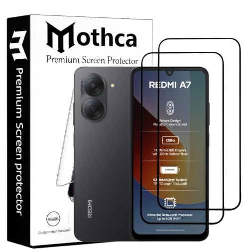 Image of Mothca Advance Military-Grade Tempered Glass Screen Protector Compatible for REDMI A7 with Edge to Edge Coverage - Case Friendly, Anti-Scratch & Bubble-Free Installation Kit (Pack of 2)