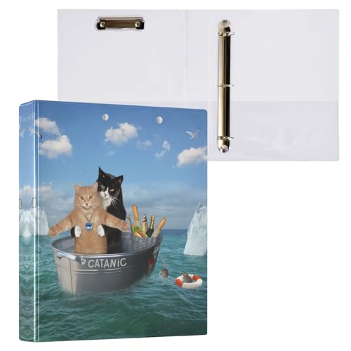 リングファイル ルーズリーフ バインダー a4 面白い おもしろい 猫柄 Dリング 3穴 200枚収納 クリップ&収納ポケット付き 書類整理 事務用品