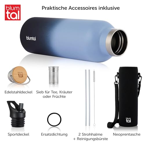 Blumtal Thermosflasche 750ml - Doppelwandige Edelstahl Trinkflasche - Isolierflasche BPA Frei - Teeflasche - Thermo - Grey Blue & Dark Ocean 2