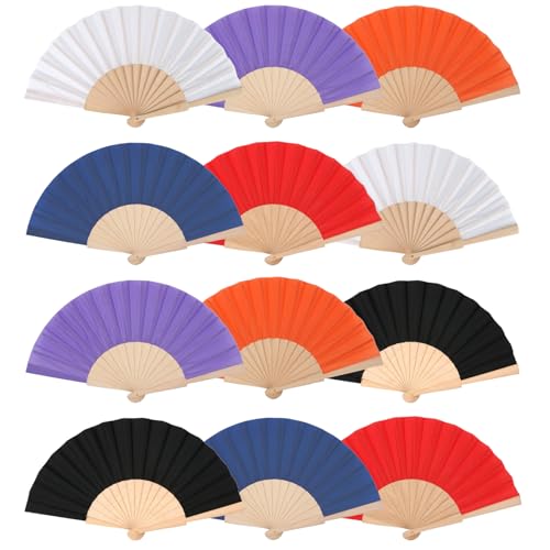 Home Universal ® Pack 12 Unidades Abanicos Madera con Tela Lisa 23cm, Detalles para los Invitados, Regalos de Boda, Fiestas, Comuniones y Otros Eventos (Multicolor)