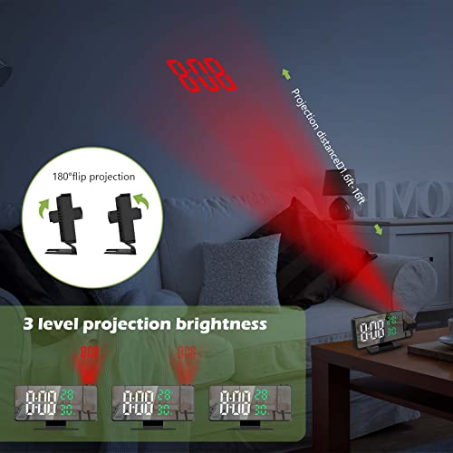 Keekit Digital Projection Alarm Clock, Large Mirrored Led Alarm Clock With 180°Projector On Ceiling Wall, Digital Desktop Clock With Thermometer Hygrometer, Usb Port, Snooze, 2 Adjustable Brightness #TOP3