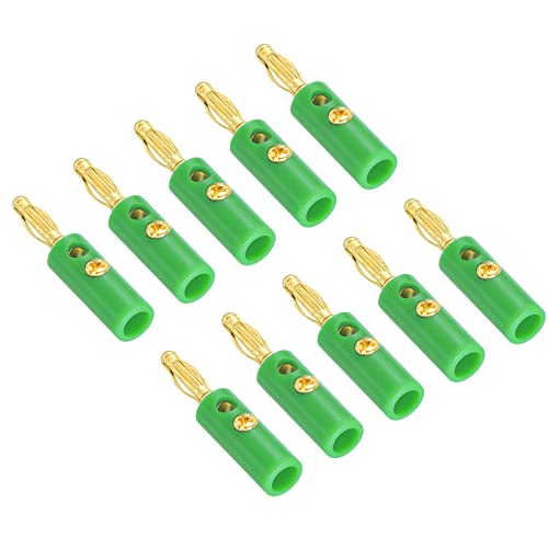 PATIKIL 10 Pack Banana Plugs Connector Screw Type Speaker Banana Plugs 4mm Gold-Plated Alloy Green for Speaker Wires Sound Systems