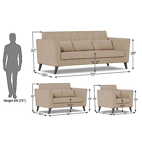 Image of Adorn India Daniel 3+2+1 6 Seater Sofa Set (Beige) (3 Year Warranty)