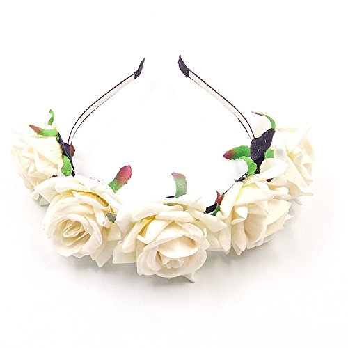 JZK® Cerchietto fascia fiori rosa bianco avorio per bambina e donna per matrimonio damigella d'onore sposa tiara ghirlanda corona fiore