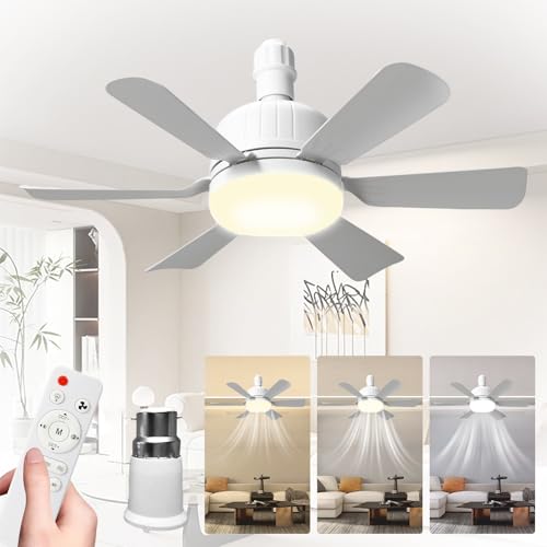 OMUIETIO 46cm Ceiling Fan Light Bulb Bayonet Fitting Ceilings Fans with Light & Remote Control Ceiling Fans Lights Dimmable E27/B22 Ceilings Lamp with 3 Speeds & 3 Color Temperatures (White-B22)