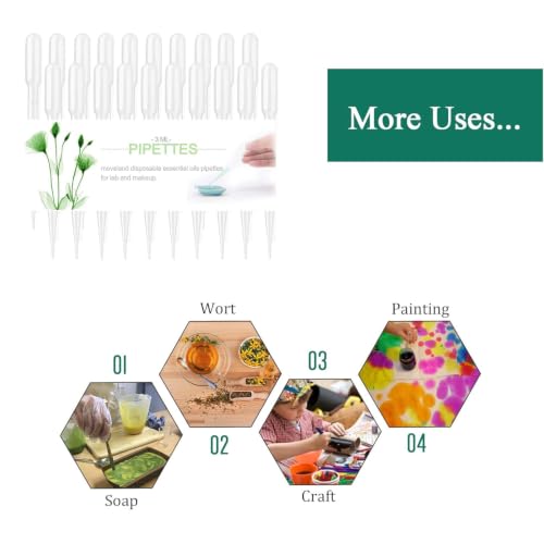 Image of Moveland 200PCS 3ml Disposable Plastic Transfer Pipettes for Oil Lab Art | Food-grade, non-toxic, shatterproof, calibrated, ideal for art /resin /paint, oils, lab, aquarium, crafts, perfume