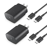 Type C Charger Fast Charging, 2-Pack 25W Wall Charger Power Adapter with Fast Charging Cable Compatible with Galaxy S25/S24/S23 Ultra/S23+/S22 Ultra/S22+, Note 8/9/10 (Black)