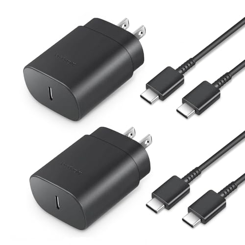 Type C Charger Fast Charging, 2-Pack 25W Wall Charger Power Adapter with Fast Charging Cable Compatible with Galaxy S25/S24/S23 Ultra/S23+/S22 Ultra/S22+, Note 8/9/10 (Black)